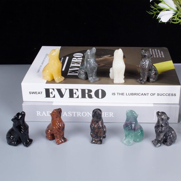 2.1 Inch Red Obsidian Wolf Healing Crystal Stone Energy Gemstones Statue - Picture 5 of 6